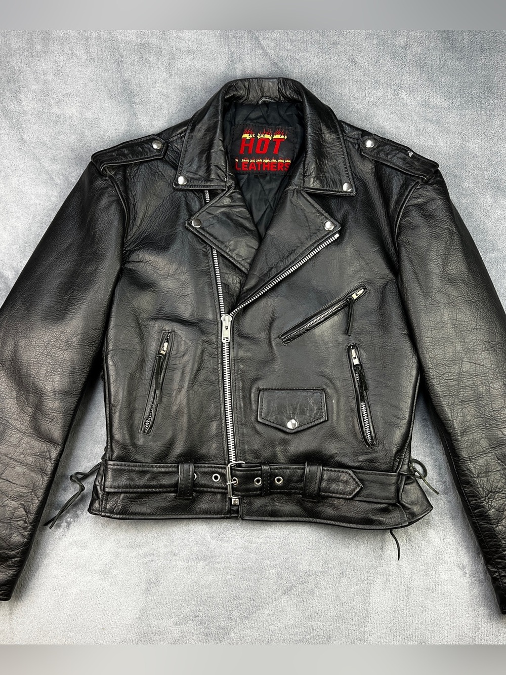 Hot Leathers Men's 42 Large Black Genuine Leather Heavy Motorcycle Biker Jacket